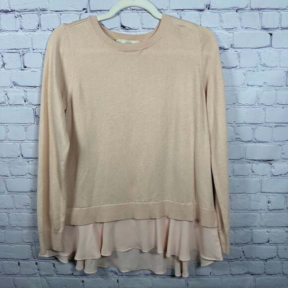 LOFT Sweaters - LOFT Light Pink Layered Ruffle Hem Sweater Top